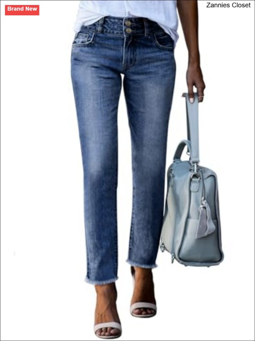 High Waisted Raw Hem Straight Leg Jeans Tummy Control